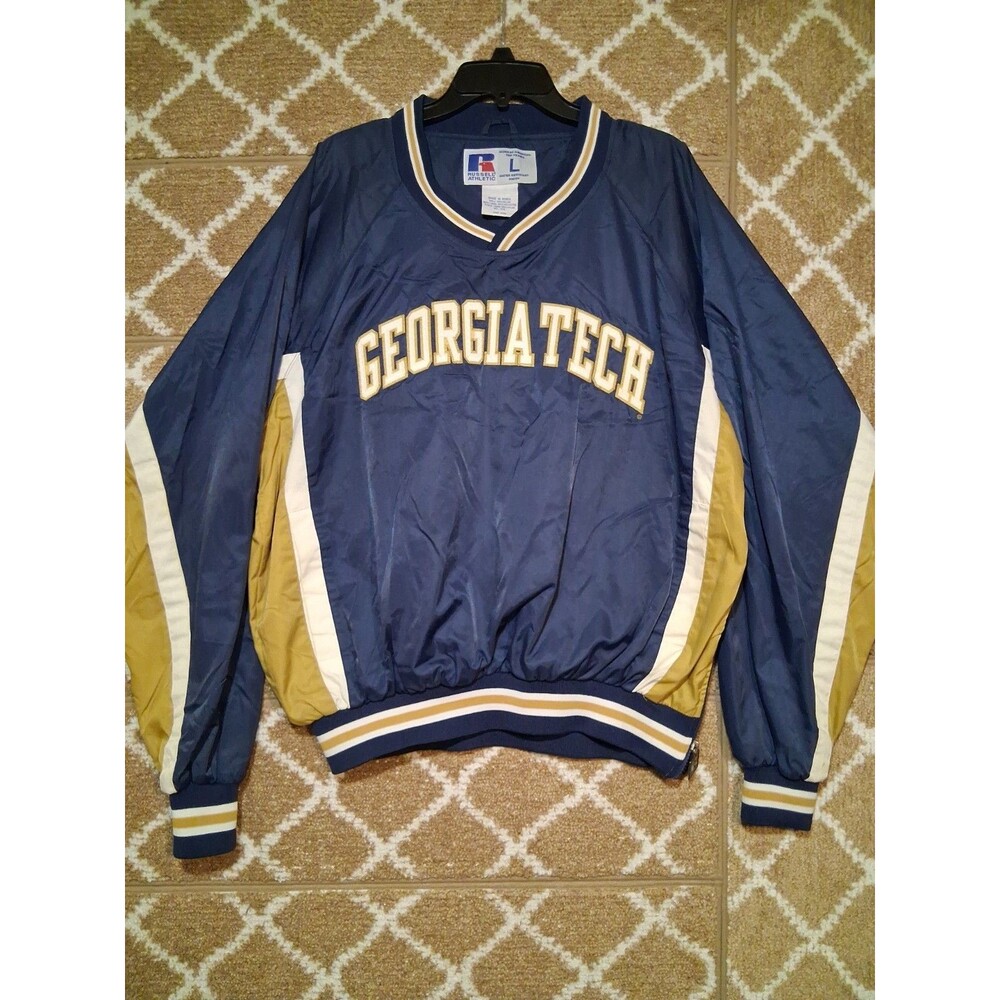 Vtg 90s Russell Athletic Georgia Tech Yellow Jackets Large Windbreaker Pullover